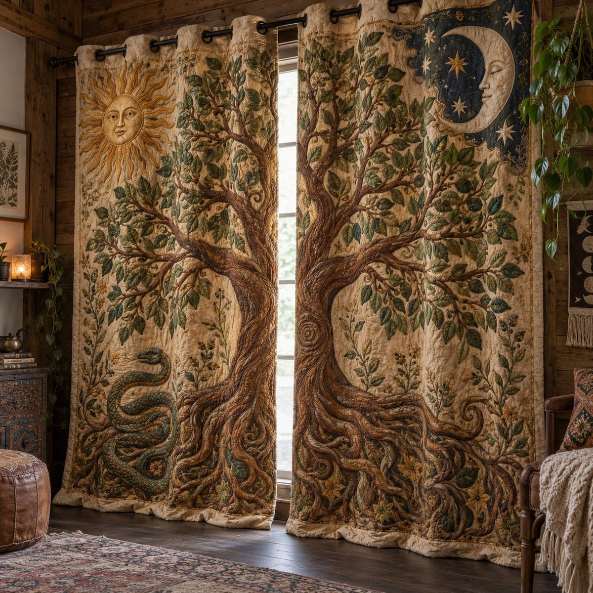 Lunar Serpent Roots Quilted Curtains printed door curtain