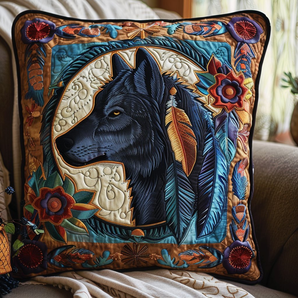 Majestic Black Wolf Quilted Cushion Cover printed cushion cover