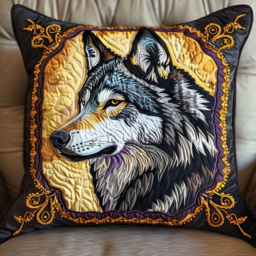 Majestic Wolf Quilted Cushion Cover printed cushion cover