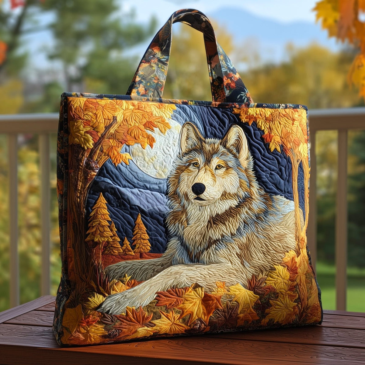 Majestic Wolf Quilted Tote Bag printed tote bag