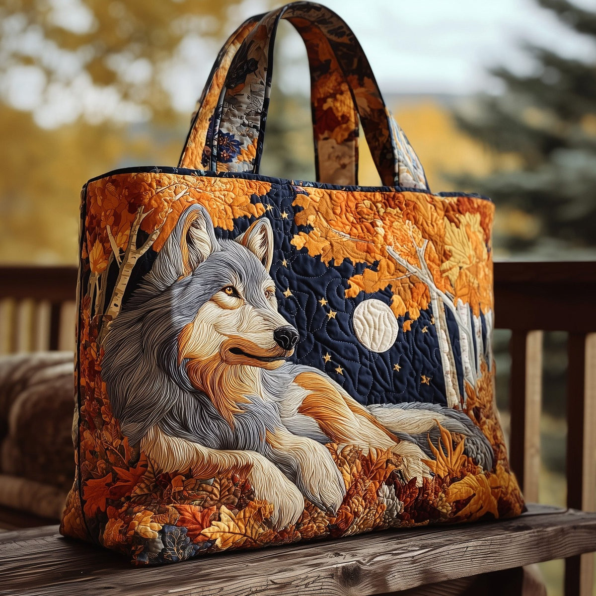 Majestic Wolf Quilted Tote Bag printed tote bag