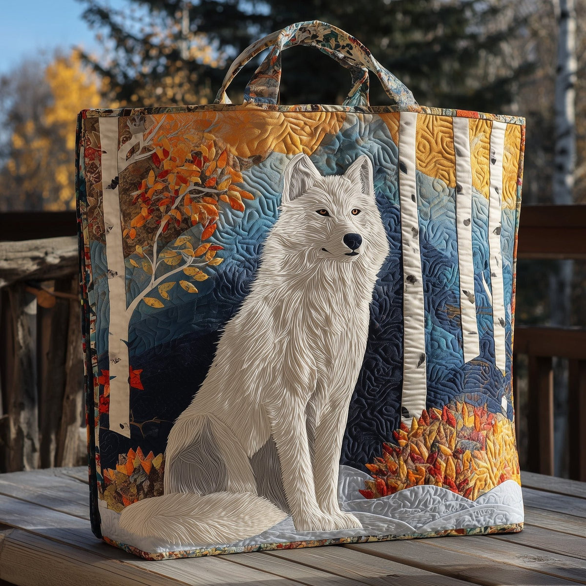 Majestic Wolf Quilted Tote Bag printed tote bag