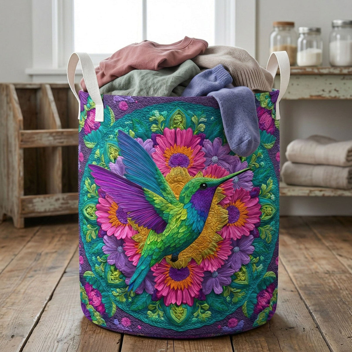 Mandala Bloom Quilted Laundry Hamper printed laundry hamper