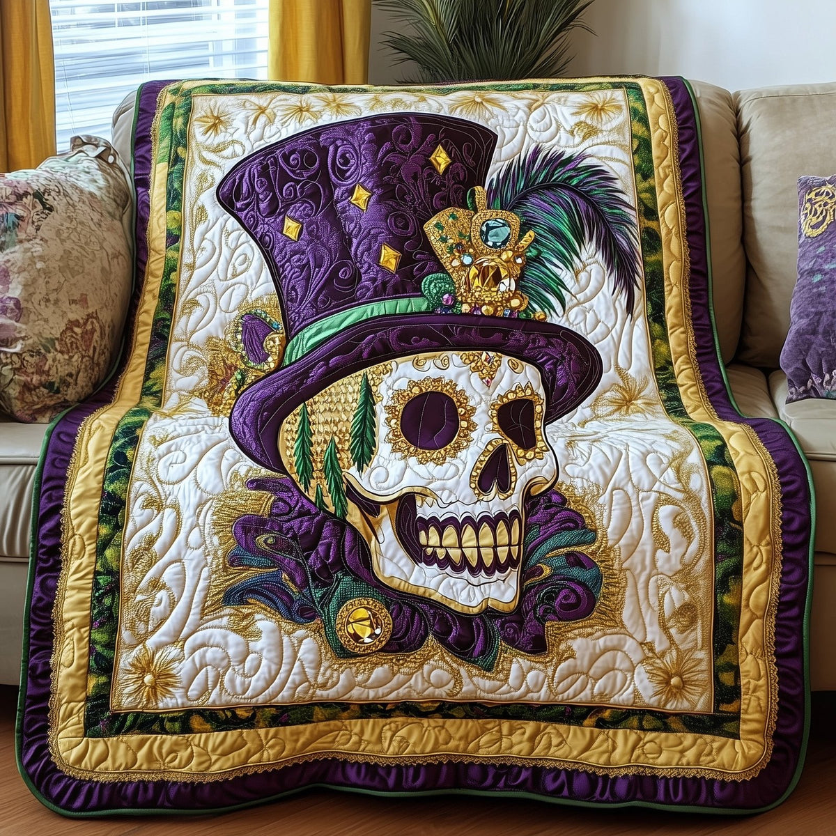 Mardi Gras Skull Quilted Blanket printed blanket