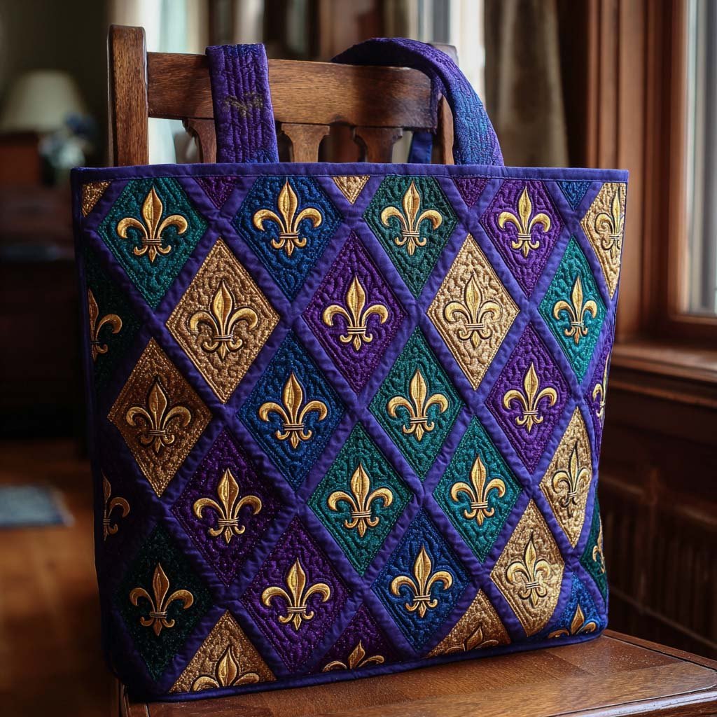 Mardi Magic Quilted Tote Bag printed quilted tote bag