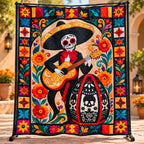 Mariachi Guitar Viva Calavera Quilted Blanket printed blanket