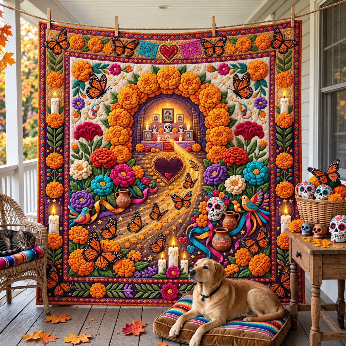 Marigold Ofrenda Quilted Blanket printed blanket