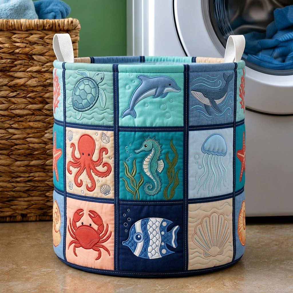 Marine Patch Quilted Laundry Hamper printed laundry hamper