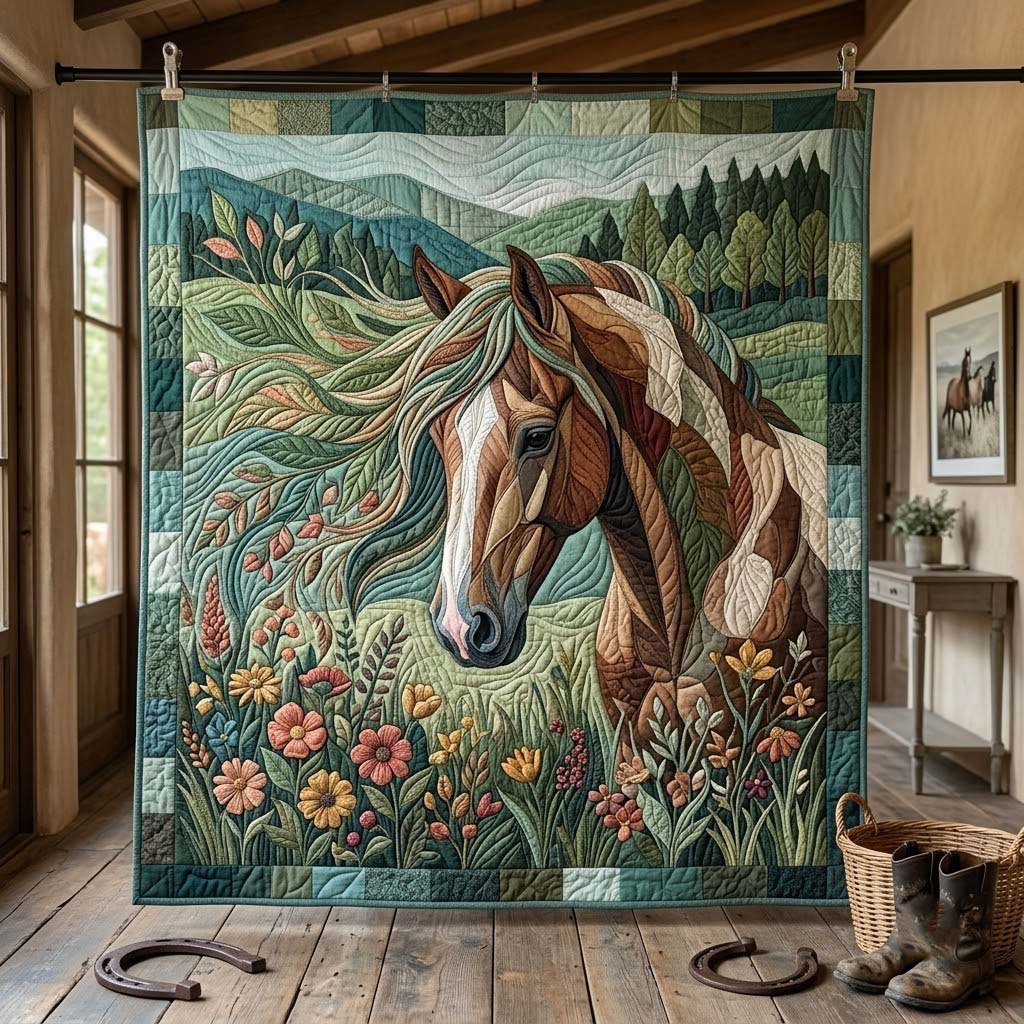 Meadow Flower Horse Portrait printed blanket