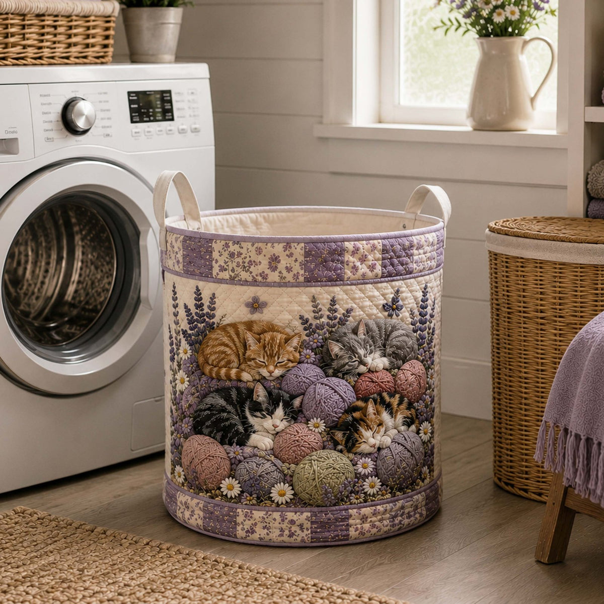 Meadow Whiskers Quilted Laundry Hamper printed laundry hamper