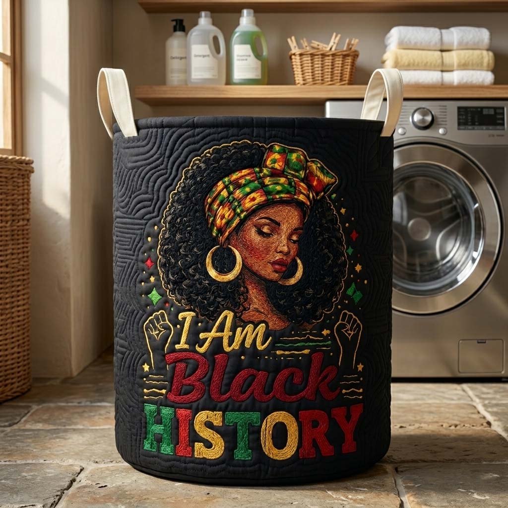 Melanin Legacy Quilted Laundry Hamper printed laundry hamper