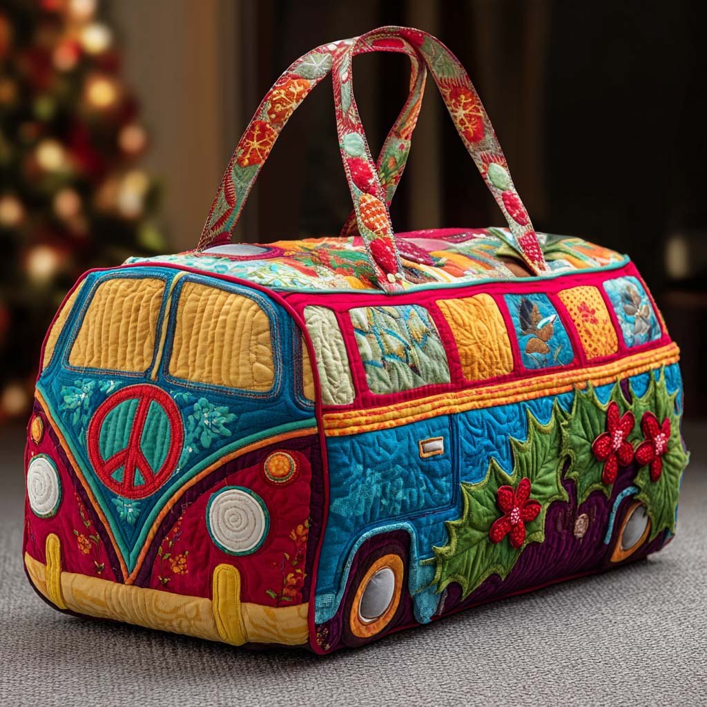 Merry Hippie Van Quilted Duffle Bag printed quilted duffle bag