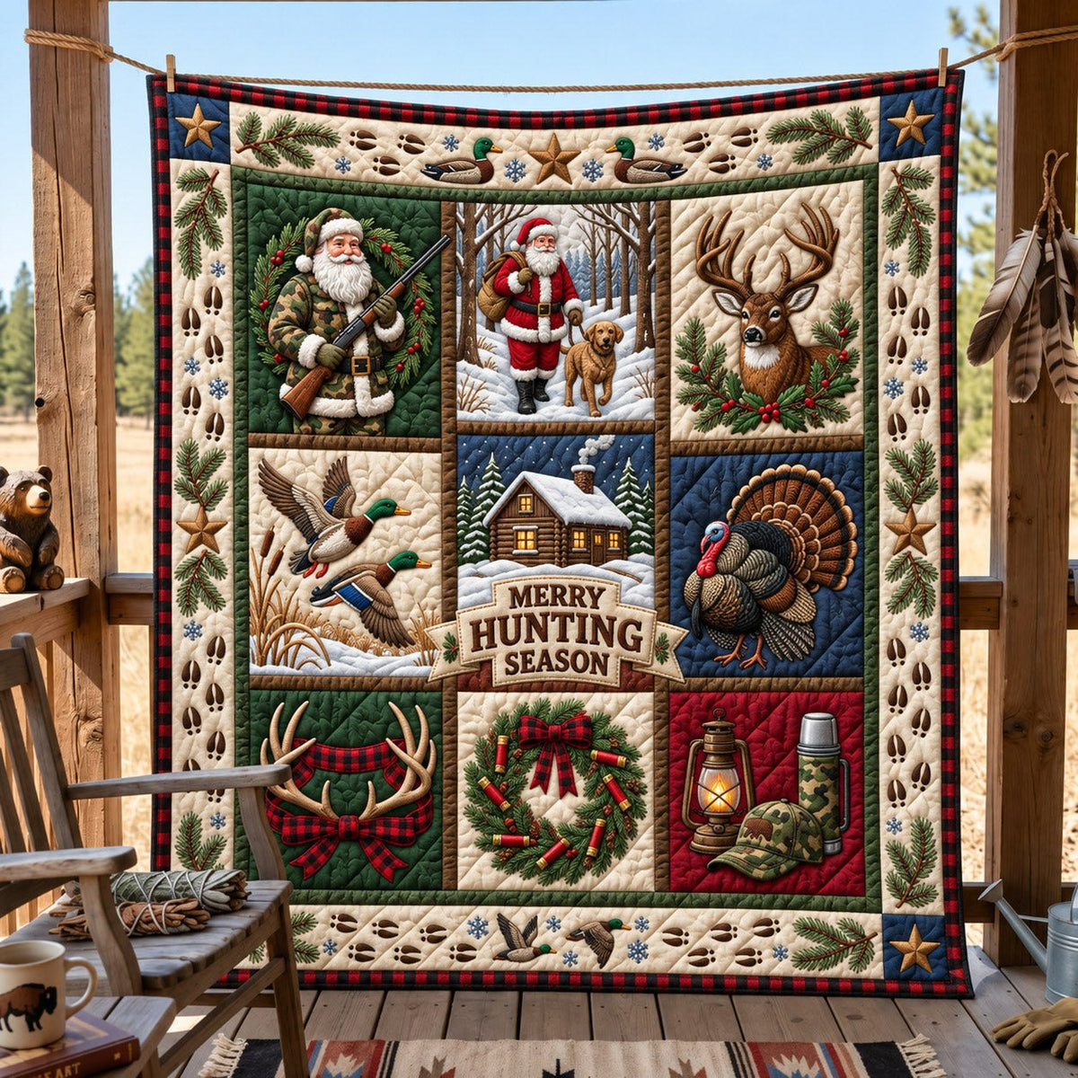 Merry Hunting Season Patchwork printed blanket