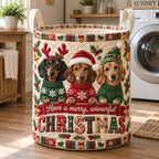 Merry Wienerful Christmas Dachshund Quilted Laundry Hamper printed laundry hamper