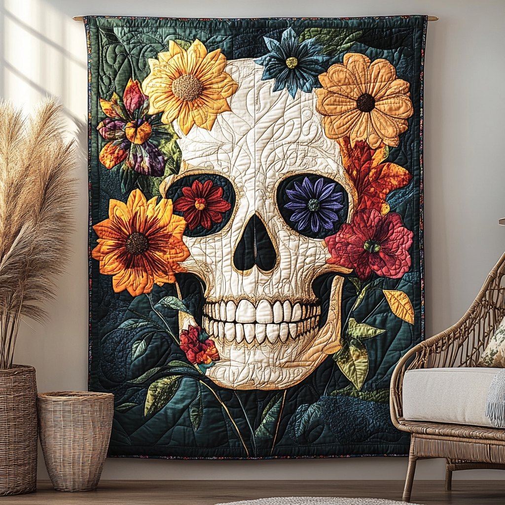 Mexican Heritage Skull Quilted Blanket printed blanket