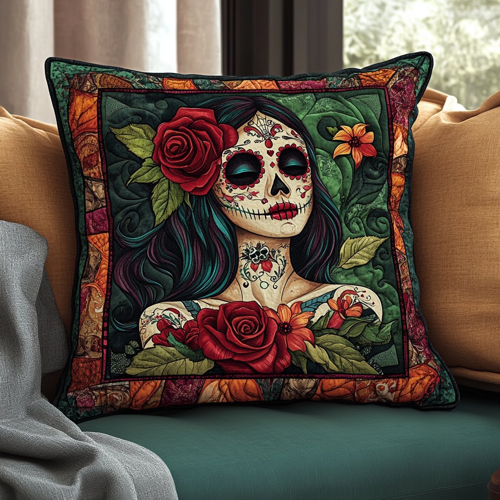 Mexican Heritage Skull Quilted Cushion Cover printed cushion cover