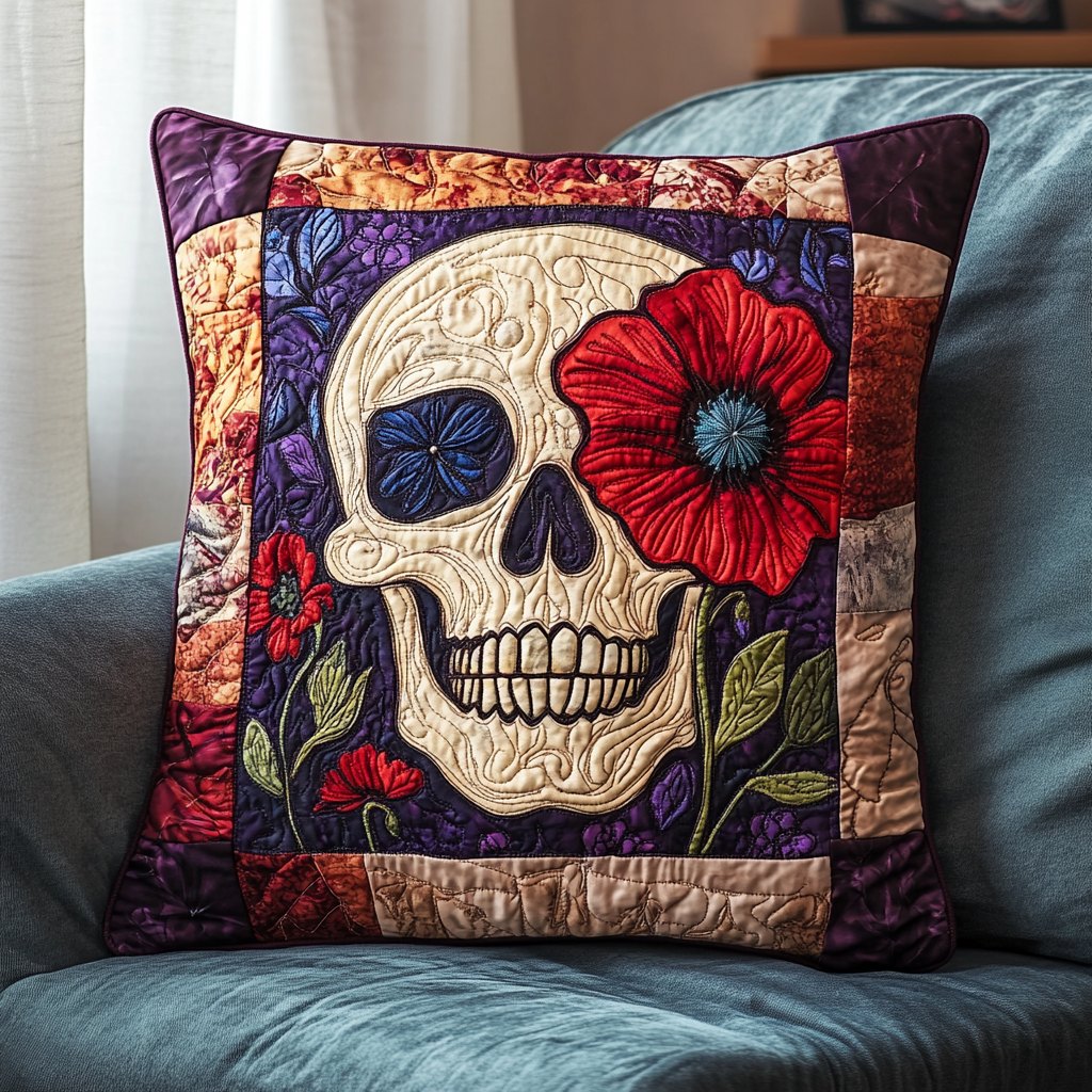 Mexican Skull Art Quilted Cushion Cover printed cushion cover