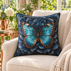 Copper Butterfly Quilted Cushion Cover in a themed lifestyle setting; printed 3D-look artwork, generated mockup