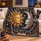 Sun Moon Reading Sherpa & Fleece Blanket in a reading-inspired lifestyle setting; flat printed 3D-look artwork