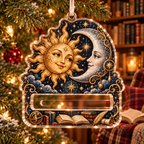 Sun Moon Reading Acrylic Cash Holder Ornament in a reading-inspired lifestyle setting; flat printed 3D-look artwork