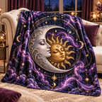 Eclipse Reverie Sherpa & Fleece Blanket with printed optical 3D celestial artwork in a bedroom-inspired setting