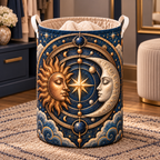 Celestial Focus Laundry Hamper with printed celestial optical 3D art in a coordinated setting
