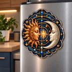 Celestial Focus Acrylic Refrigerator Magnet with printed celestial optical 3D art in a coordinated setting