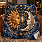 Celestial Focus Quilt Blanket with printed celestial optical 3D art in a coordinated setting