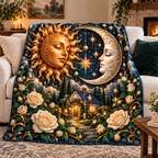Celestial Haven Sherpa & Fleece Blanket with printed optical 3D celestial cottage artwork