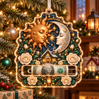 Celestial Haven Acrylic Cash Holder Ornament with printed optical 3D celestial cottage artwork