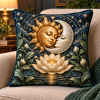 Lunar Stillness Quilted Cushion Cover with printed optical 3D celestial lotus artwork