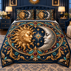 Celestial Treasury Quilted Bedding Set with flat printed celestial jewel-look optical 3D art