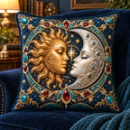 Celestial Treasury Quilted Cushion Cover with flat printed celestial jewel-look optical 3D art