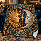 Celestial Treasury Quilt Blanket with flat printed celestial jewel-look optical 3D art