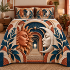 Celestial Atelier Quilted Bedding Set with printed optical 3D artwork in its use setting