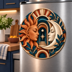 Celestial Atelier Acrylic Refrigerator Magnet with printed optical 3D artwork in its use setting