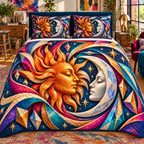 Prismatic Muse Quilted Bedding Set with printed optical 3D artwork in its use setting