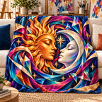 Prismatic Muse Sherpa & Fleece Blanket with printed optical 3D artwork in its use setting