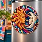 Prismatic Muse Acrylic Refrigerator Magnet with printed optical 3D artwork in its use setting