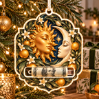 Golden Welcome Acrylic Cash Holder Ornament with printed optical 3D artwork in its use setting