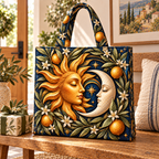 Golden Welcome Quilted Tote Bag with printed optical 3D artwork in its use setting