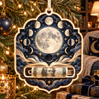 Moonlit Chapters Acrylic Cash Holder Ornament with printed optical 3D artwork in its use setting