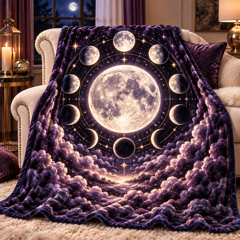 Lunar Velvet Sherpa & Fleece Blanket with printed optical 3D artwork in its use setting
