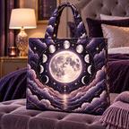 Lunar Velvet Quilted Tote Bag with printed optical 3D artwork in its use setting