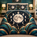 Orbit Grandeur Quilted Bedding Set with printed optical 3D artwork in its use setting
