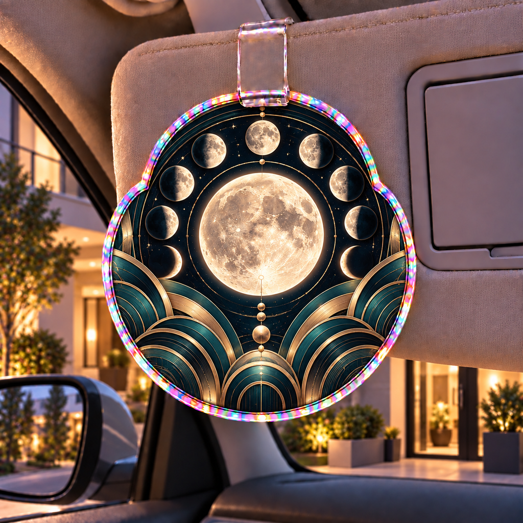 Orbit Grandeur Holographic Car Visor Clip with printed optical 3D artwork in its use setting