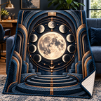 Lunar Blueprint Quilt Blanket with printed optical 3D artwork in its use setting