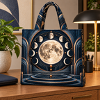 Lunar Blueprint Quilted Tote Bag with printed optical 3D artwork in its use setting