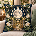 Moonflower Haven Quilted Cushion Cover with printed optical 3D artwork in its use setting