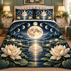 Stillwater Orbit Quilted Bedding Set with printed optical 3D artwork in its use setting